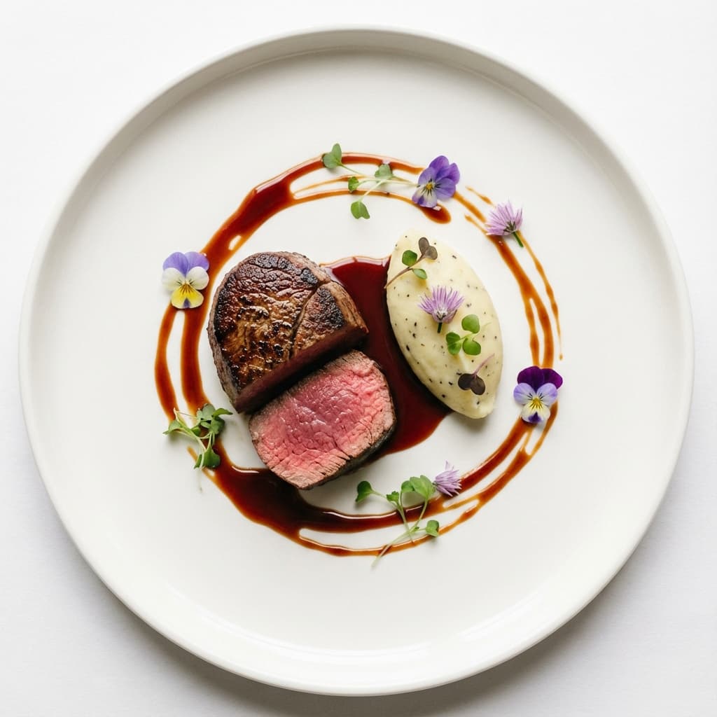 Premium steak dinner in a fine dining setting